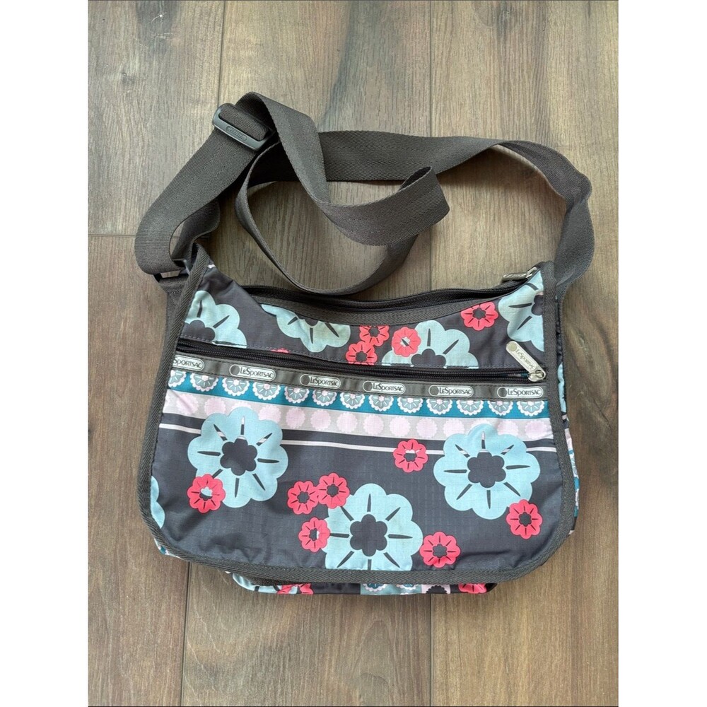 LeSportsac Laurel Garden Floral Crossbody Travel Sling Bag Blue and Pink Floral